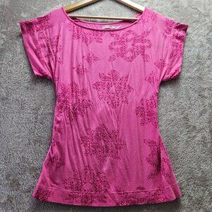 Juicy Couture Floral Top Pink Short Sleeve Drawstring Waist Womens Size P Petite